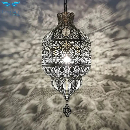 Silver Finish 3 - Bulb Chandelier Lighting Arab Metallic Lantern Suspended Pendant Lamp
