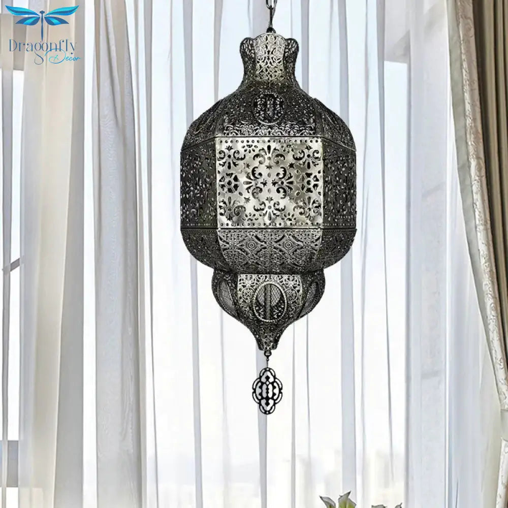 Silver Finish 3 - Bulb Chandelier Lighting Arab Metallic Lantern Suspended Pendant Lamp