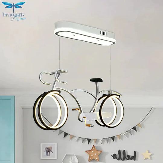 Silver/Pink/Blue Bike Chandelier Light Cartoon Led Metallic Hanging Lighting For Kids Bedroom