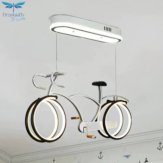 Silver/Pink/Blue Bike Chandelier Light Cartoon Led Metallic Hanging Lighting For Kids Bedroom