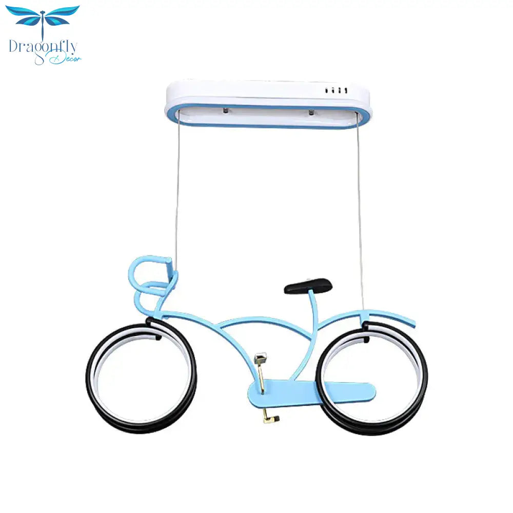 Silver/Pink/Blue Bike Chandelier Light Cartoon Led Metallic Hanging Lighting For Kids Bedroom