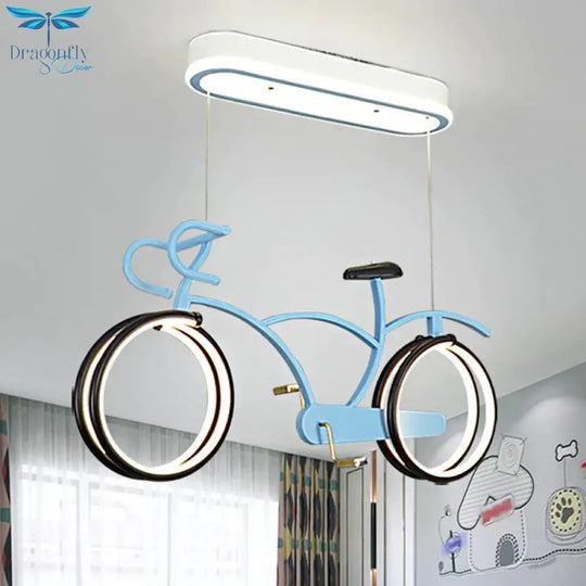 Silver/Pink/Blue Bike Chandelier Light Cartoon Led Metallic Hanging Lighting For Kids Bedroom