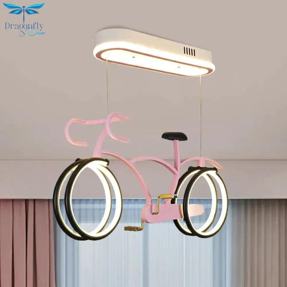 Silver/Pink/Blue Bike Chandelier Light Cartoon Led Metallic Hanging Lighting For Kids Bedroom