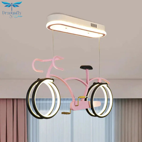 Silver/Pink/Blue Bike Chandelier Light Cartoon Led Metallic Hanging Lighting For Kids Bedroom