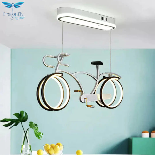 Silver/Pink/Blue Bike Chandelier Light Cartoon Led Metallic Hanging Lighting For Kids Bedroom