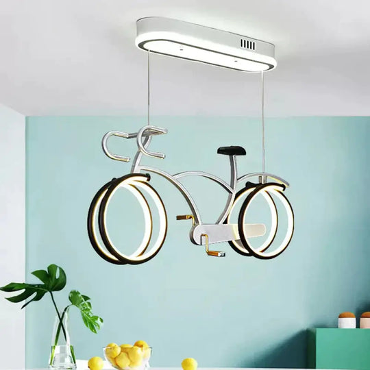 Silver/Pink/Blue Bike Chandelier Light Cartoon Led Metallic Hanging Lighting For Kids Bedroom Silver