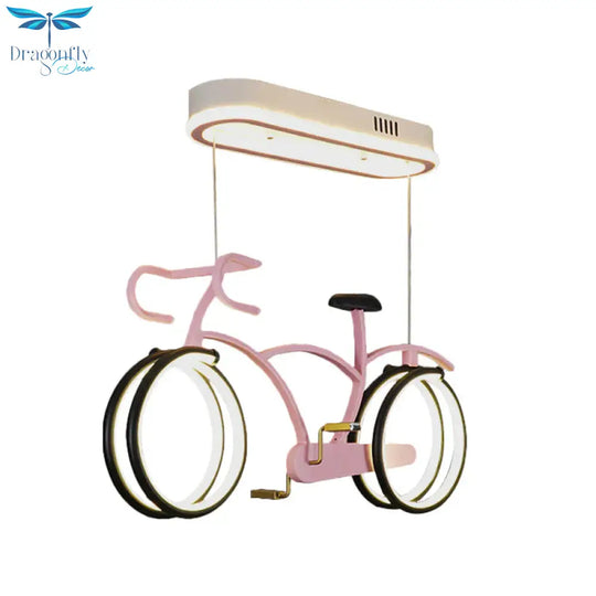 Silver/Pink/Blue Bike Chandelier Light Cartoon Led Metallic Hanging Lighting For Kids Bedroom