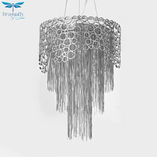 Silver Tiered Chandelier Lighting Fixture Lodge Metal 6 Lights Living Room Pendant Lamp