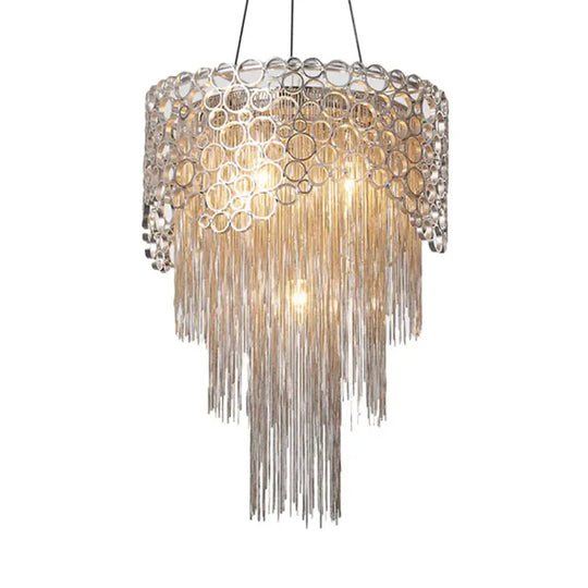 Silver Tiered Chandelier Lighting Fixture Lodge Metal 6 Lights Living Room Pendant Lamp