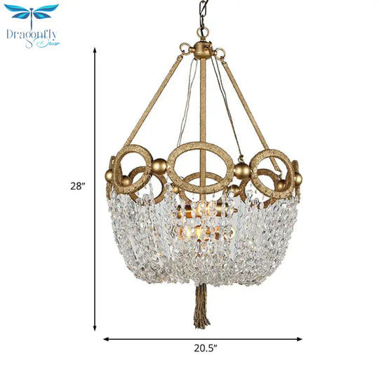 Simple Basket Chandelier Light Fixture 4 Lights Crystal Pendant Lighting In Gold For Living Room