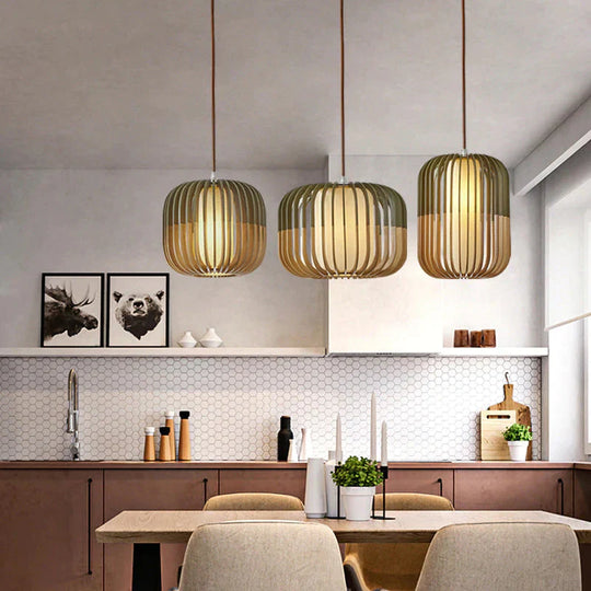 Simple Linear Lines Solid Wood Nordic Pendant