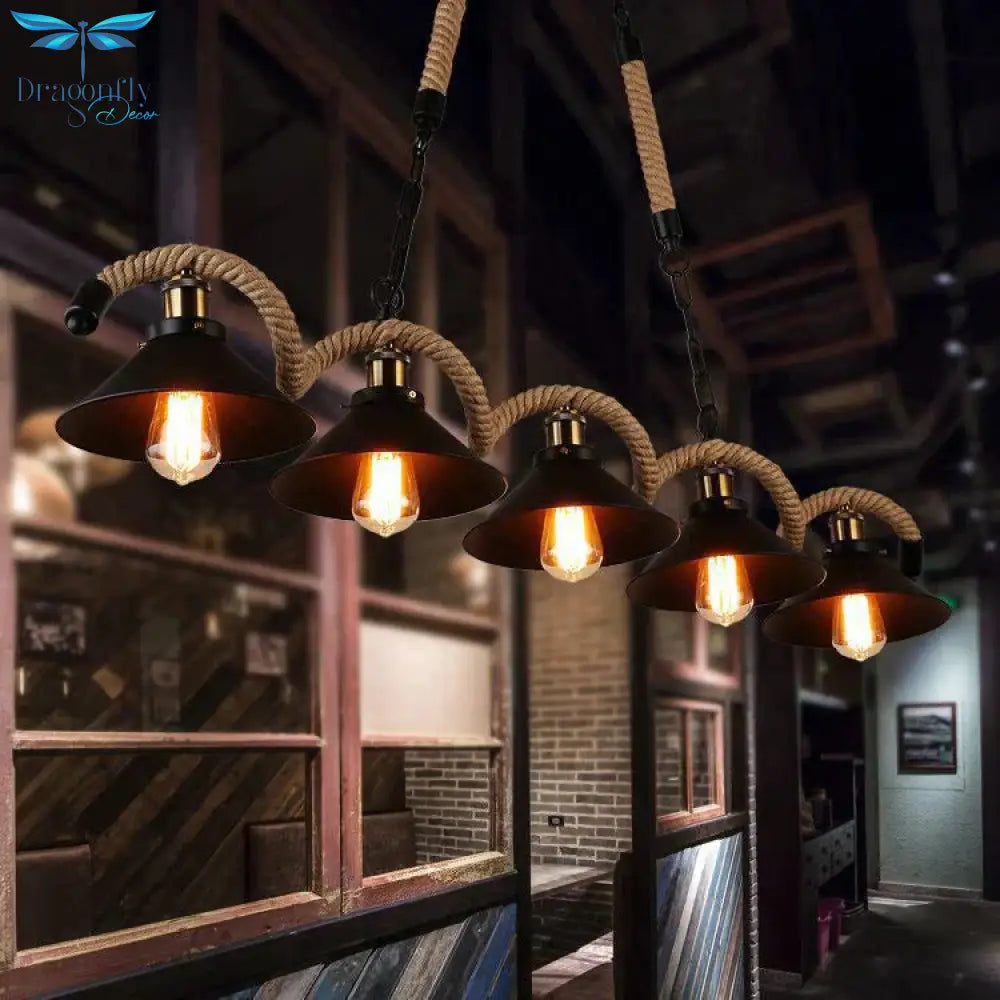Simple Retro Led Chandelier Nordic Hemp Rope Cafe Modern Novelty American Bar Restaurant Ceiling