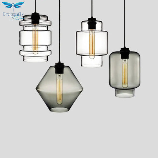 Simplicity Glass Cylindrical Hanging Lamp - 1-Light Pink/Yellow/Blue Ceiling Light