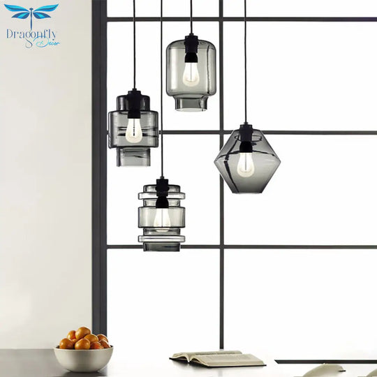 Simplicity Glass Cylindrical Hanging Lamp - 1-Light Pink/Yellow/Blue Ceiling Light