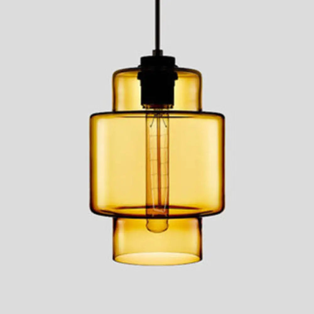 Simplicity Glass Cylindrical Hanging Lamp - 1-Light Pink/Yellow/Blue Ceiling Light Yellow / A