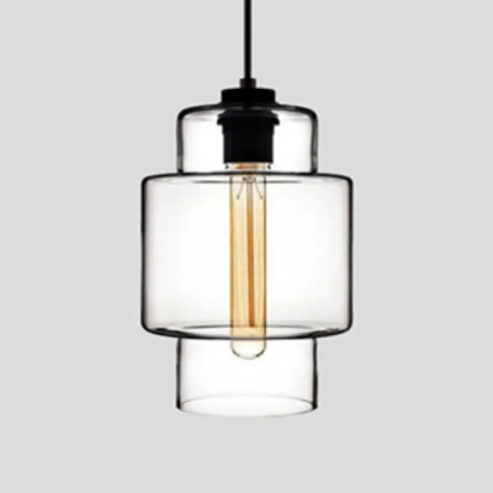 Simplicity Glass Cylindrical Hanging Lamp - 1-Light Pink/Yellow/Blue Ceiling Light Clear / A