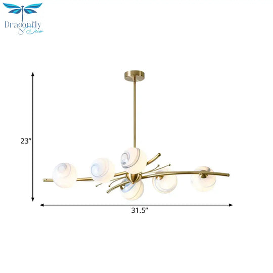 Spherical Frosted Glass Ceiling Light Modern 6 - Head Gold Chandelier Lamp For Dining Room