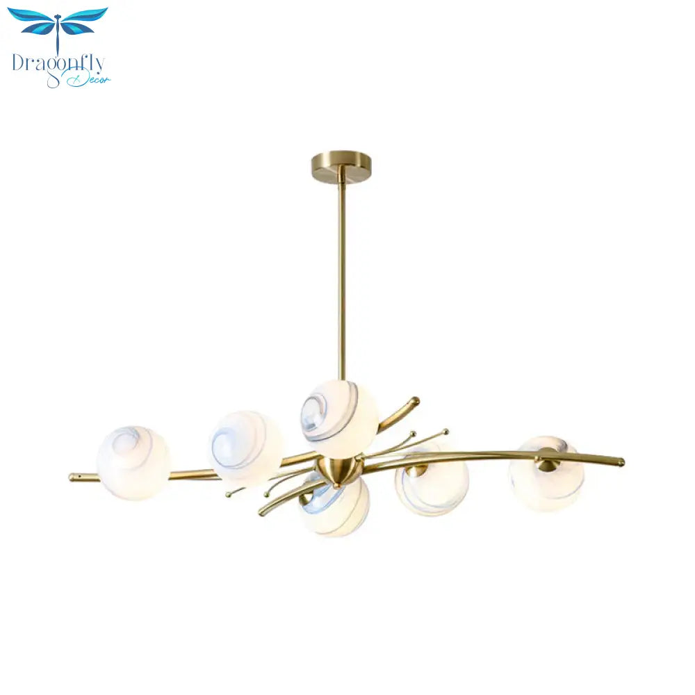 Spherical Frosted Glass Ceiling Light Modern 6 - Head Gold Chandelier Lamp For Dining Room