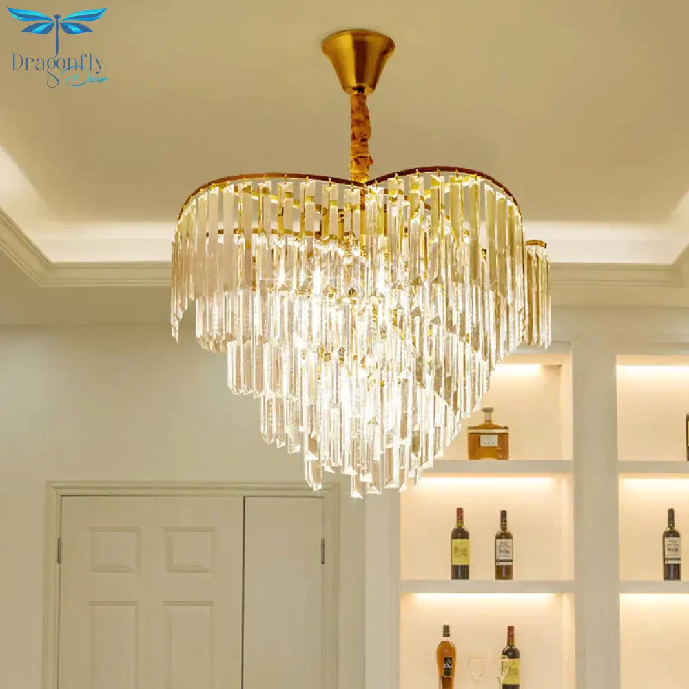 Spiral Hanging Light Postmodern Tri - Sided Clear Crystal Rod 5 Heads Gold Pendant Chandelier