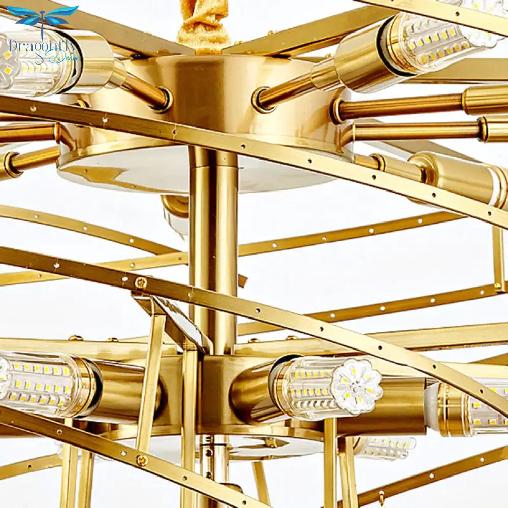 Spiral Hanging Light Postmodern Tri - Sided Clear Crystal Rod 5 Heads Gold Pendant Chandelier