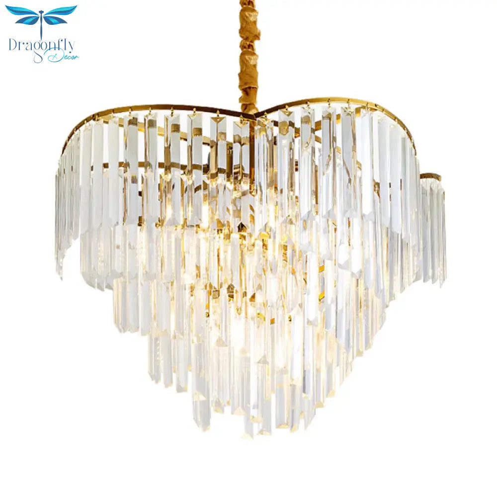 Spiral Hanging Light Postmodern Tri - Sided Clear Crystal Rod 5 Heads Gold Pendant Chandelier