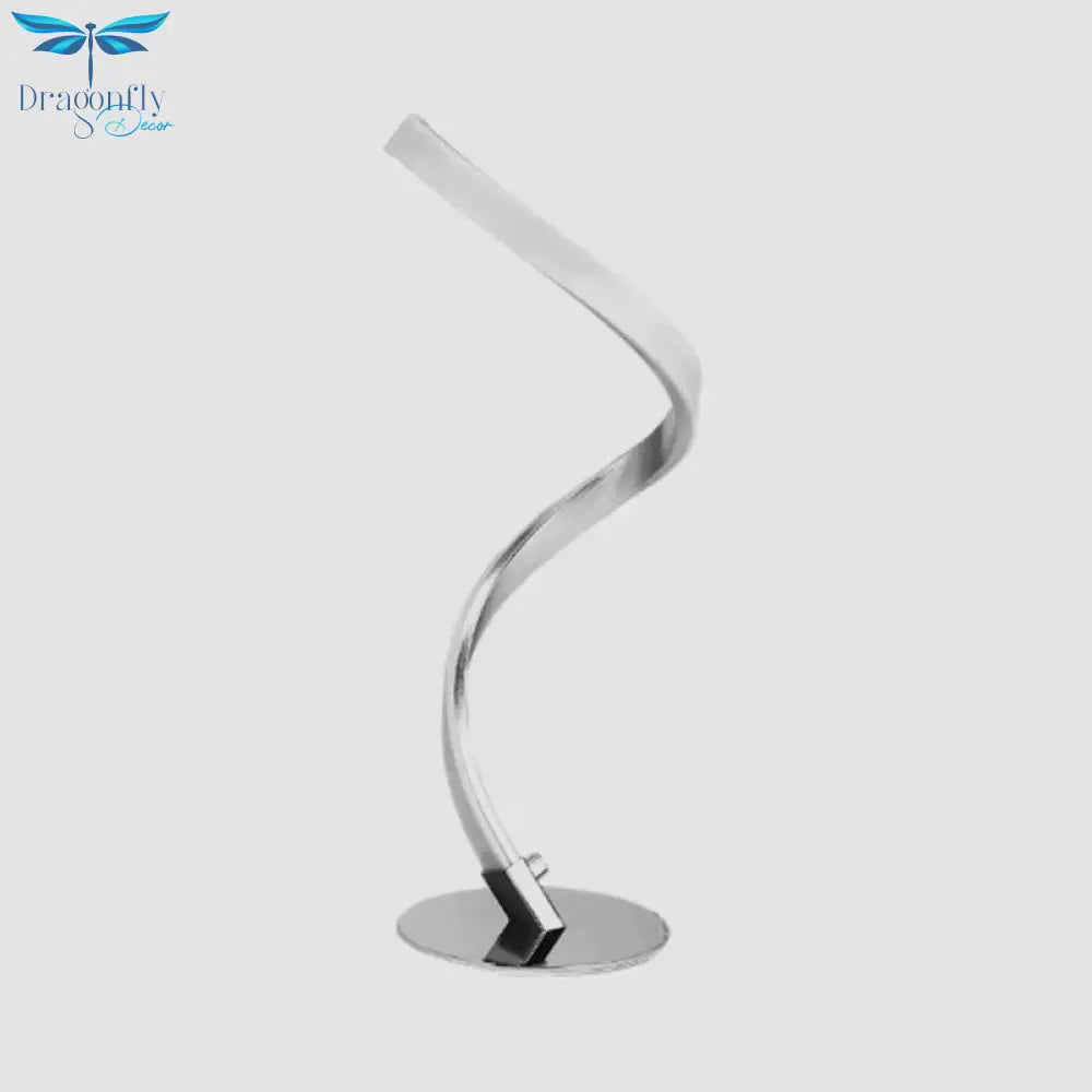 Spiral Shaped Metal Table Lighting Minimalist Single Bulb Silver Led Nightstand Lamp