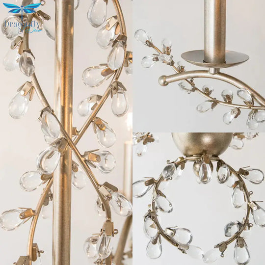 Spur Chandelier Light Contemporary Metal 6 Heads Brass Hanging Lamp Kit With Crystal Leaf