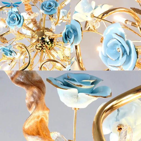 Sputnik Glass Chandelier Light Rustic 18 Lights Dining Room Hanging Lamp Kit In Gold With Flower