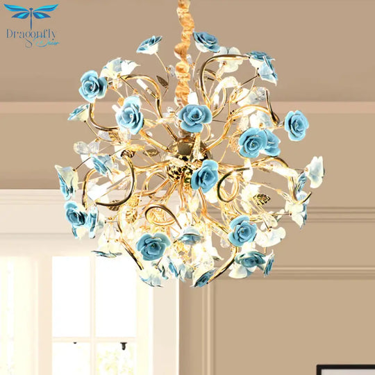 Sputnik Glass Chandelier Light Rustic 18 Lights Dining Room Hanging Lamp Kit In Gold With Flower