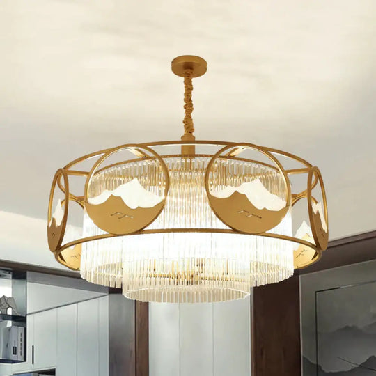 Square/Round Crystal Rods Drop Lamp Traditional 8 Lights Sitting Room Chandelier With Gold Frame /
