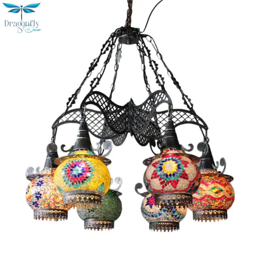 Stained Glass Black Hanging Chandelier Lantern 26’/33.5’ Wide 8 Bulbs Art Deco Down Lighting Pendant