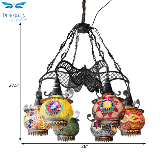 Stained Glass Black Hanging Chandelier Lantern 26’/33.5’ Wide 8 Bulbs Art Deco Down Lighting Pendant