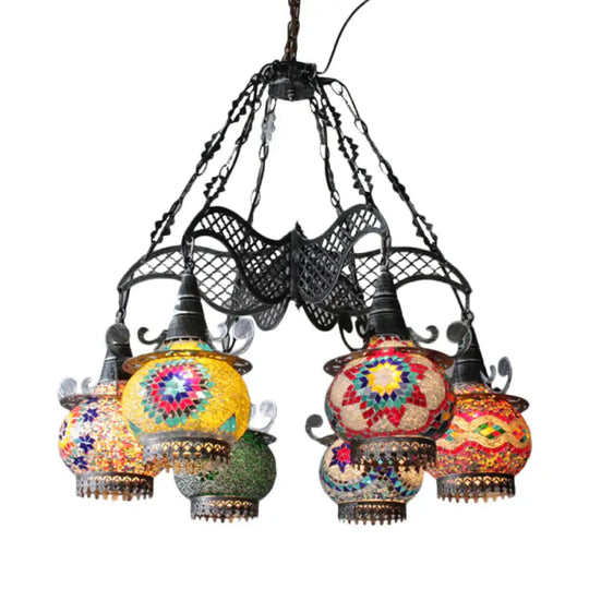 Stained Glass Black Hanging Chandelier Lantern 26’/33.5’ Wide 8 Bulbs Art Deco Down Lighting