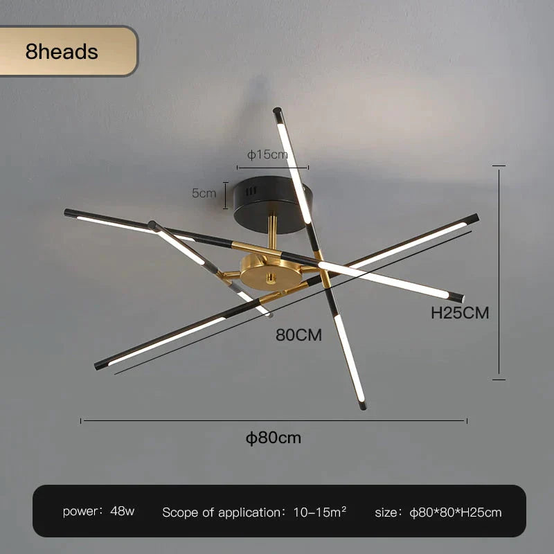 Starbeam - Modern Chandelier C - Black - 8 Heads / Warm Light