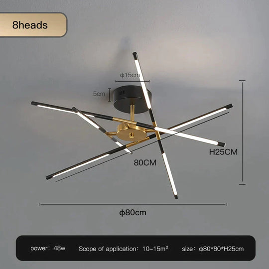 Starbeam - Modern Chandelier C - Black - 8 Heads / Warm Light