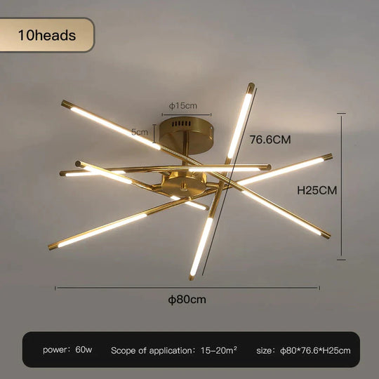 Starbeam - Modern Chandelier C - Golden - 10 Heads / Warm Light