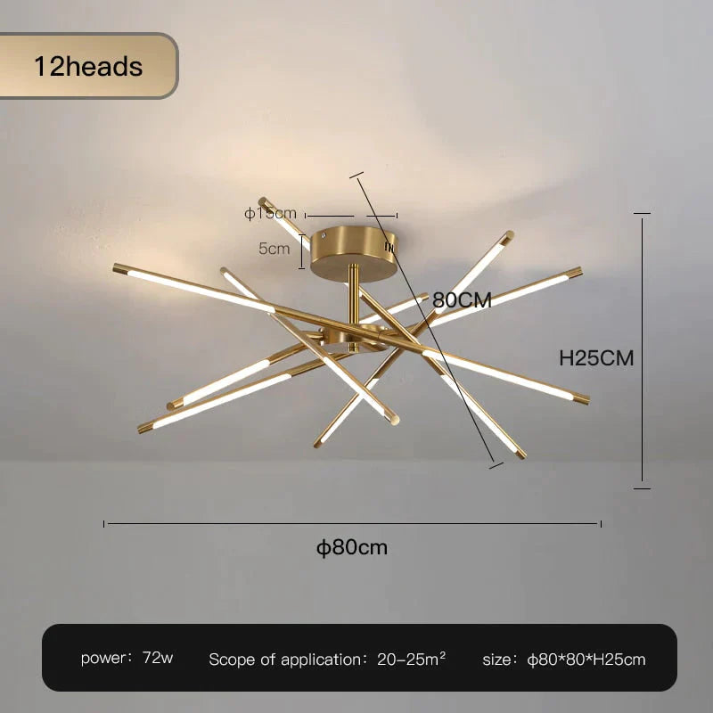 Starbeam - Modern Chandelier C - Golden - 12 Heads / Warm Light