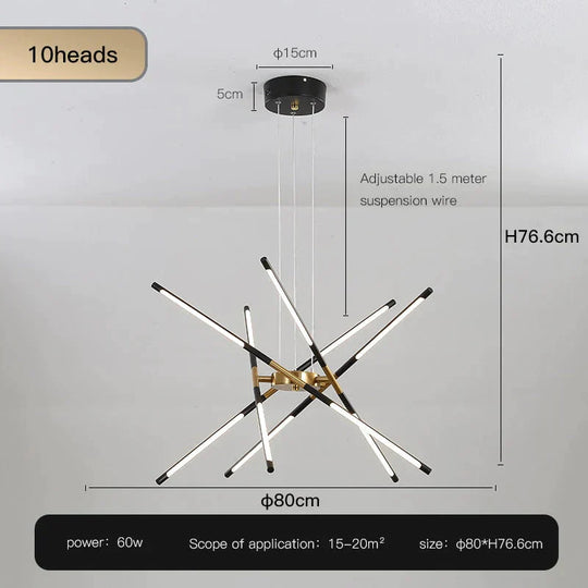 Starbeam - Modern Chandelier D - Black - 10 Heads / Warm Light