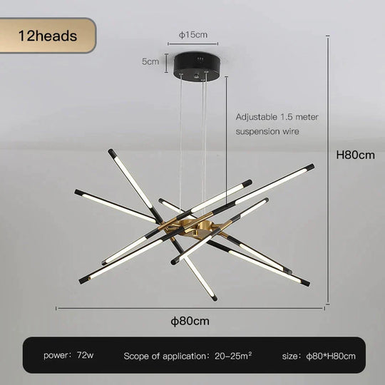 Starbeam - Modern Chandelier D - Black - 12 Heads / Warm Light
