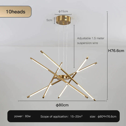 Starbeam - Modern Chandelier D - Golden - 10 Heads / Warm Light