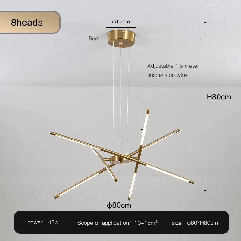Starbeam - Modern Chandelier D - Golden - 8 Heads / Warm Light