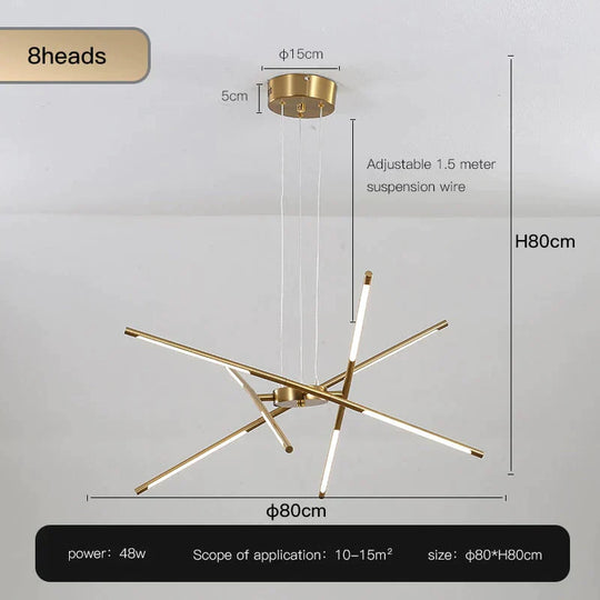Starbeam - Modern Chandelier D - Golden - 8 Heads / Warm Light