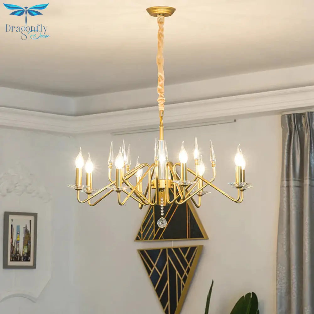 Starburst Metal Hanging Chandelier Retro 6/8/10 Heads Gold Ceiling Pendant Light With Crystal