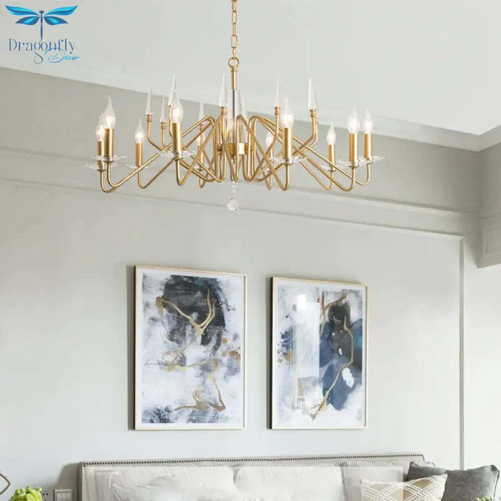 Starburst Metal Hanging Chandelier Retro 6/8/10 Heads Gold Ceiling Pendant Light With Crystal