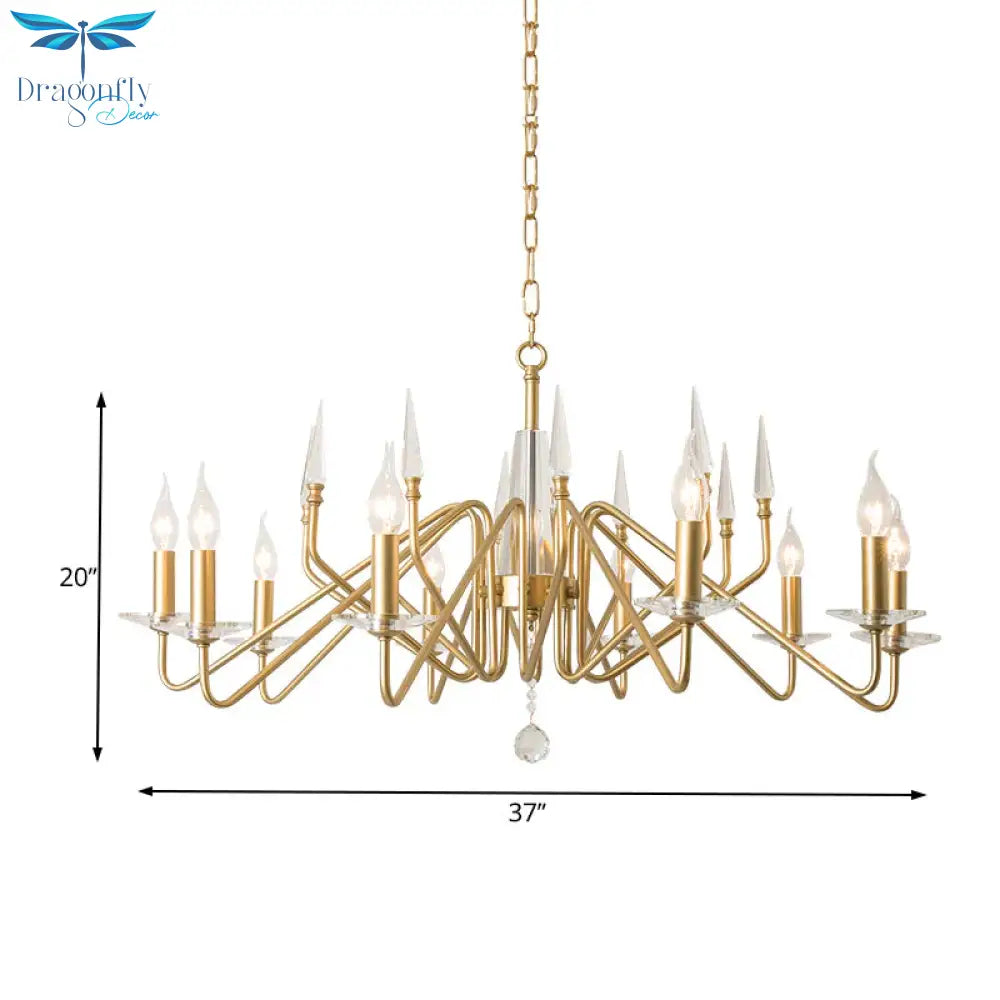 Starburst Metal Hanging Chandelier Retro 6/8/10 Heads Gold Ceiling Pendant Light With Crystal