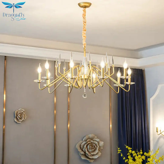 Starburst Metal Hanging Chandelier Retro 6/8/10 Heads Gold Ceiling Pendant Light With Crystal