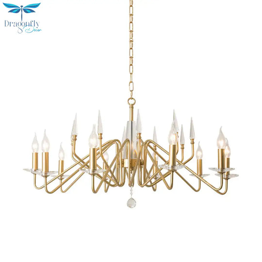 Starburst Metal Hanging Chandelier Retro 6/8/10 Heads Gold Ceiling Pendant Light With Crystal