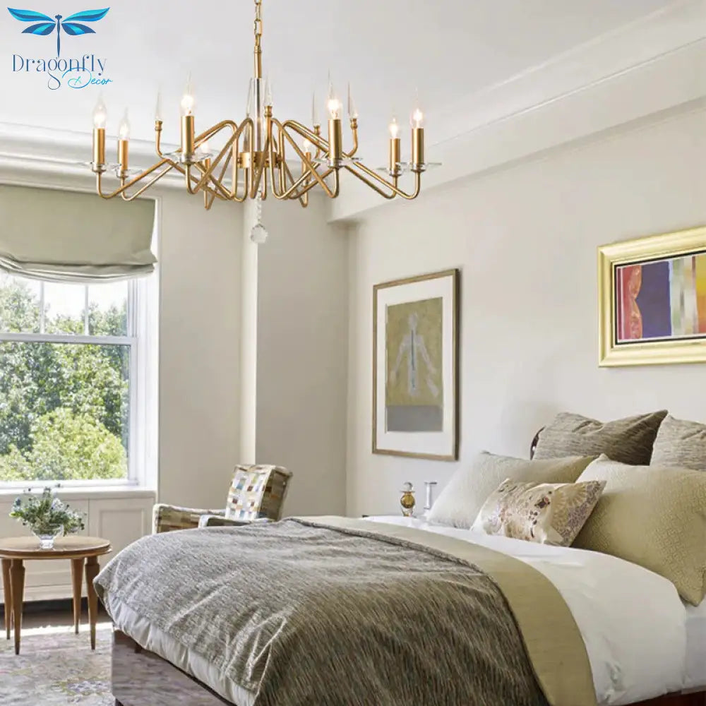 Starburst Metal Hanging Chandelier Retro 6/8/10 Heads Gold Ceiling Pendant Light With Crystal