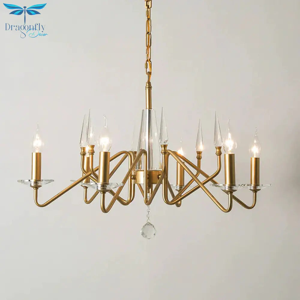 Starburst Metal Hanging Chandelier Retro 6/8/10 Heads Gold Ceiling Pendant Light With Crystal