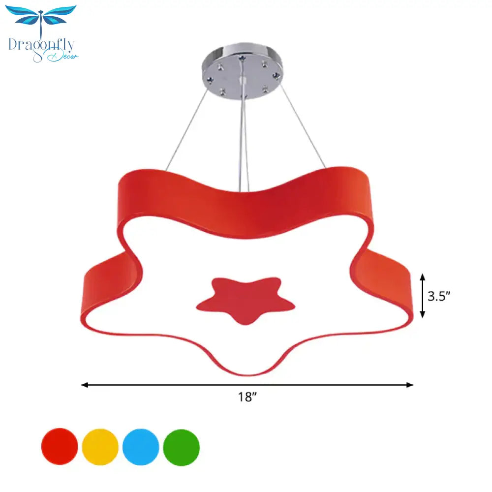 Starfish Down Lighting Pendant Nordic Acrylic Led Indoor Chandelier Lamp Fixture In Red/Blue/Yellow